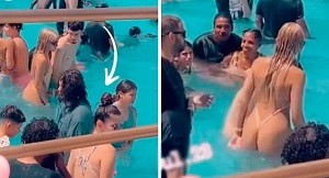 Mulher polemiza por usar biquíni minúsculo em piscina pública familiar!